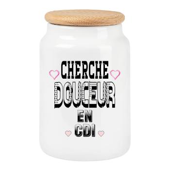 Cherche Douceur en CDI - Boîte à biscuits avec couvercle en bois - blanc - Devant