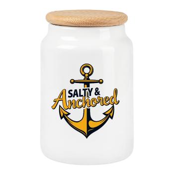 Salty & Anchored Maritime Anchor Sea Sailing - Cookie Jar with Wooden Lid - white - Front