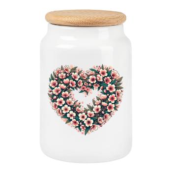 Blossom Heart Blumenwappen - Keksdose mit Holzdeckel - Weiß - Vorne
