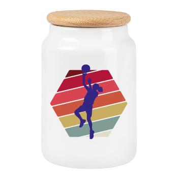 Basketball player - Cookie Jar with Wooden Lid - white - Front
