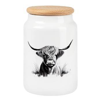 Highland Cattle Rind Illustration - Keksdose mit Holzdeckel - Weiß - Vorne