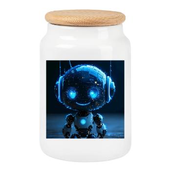 Robot ai sniffer de données - Boîte à biscuits avec couvercle en bois - blanc - Devant