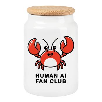 Human AI Fan Club - Cookie Jar with Wooden Lid - white - Front