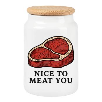 Nice to Meat You Steak Design - Cookie Jar with Wooden Lid - white - Front