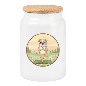 Yoga-Bulldoggen-Hund macht Baumposen-Kunst - Keksdose mit Holzdeckel - Weiß - Vorne