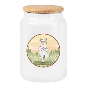 Yoga Llama Alpaca macht Baumpose - Keksdose mit Holzdeckel - Weiß - Vorne