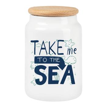 Take Me to the Sea – Doodle Sea Vacation - Cookie Jar with Wooden Lid - white - Front