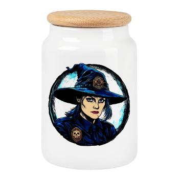 Witch Policewoman - Cookie Jar with Wooden Lid - white - Front
