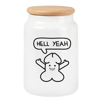 funny Junior 'Hell yeah' emoticon - Cookie Jar with Wooden Lid - white - Front