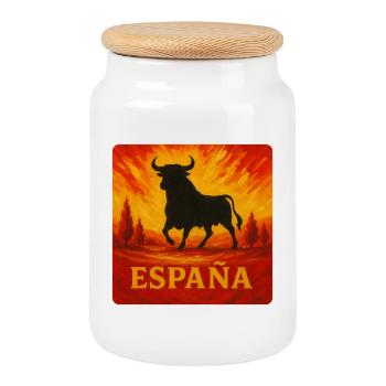 Spanien Stier Sonnenuntergang - Keksdose mit Holzdeckel - Weiß - Vorne