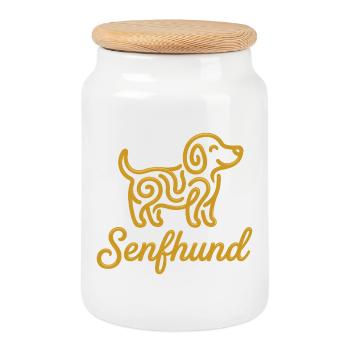 Mustard Dog - Funny Mixed Breed Dog Design - Cookie Jar with Wooden Lid - white - Front