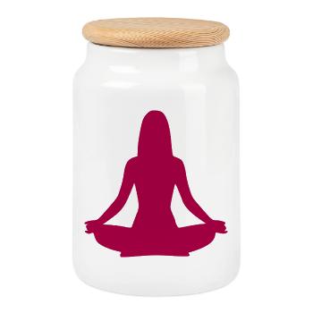 Yoga Silhouetten Meditation - Keksdose mit Holzdeckel - Weiß - Vorne