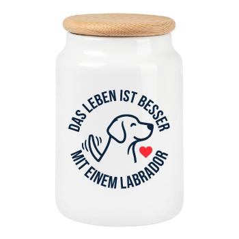La vie est meilleure avec un labrador - Boîte à biscuits avec couvercle en bois - blanc - Devant