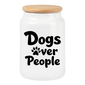 Dogs over People Dog Paw Statement Saying - Cookie Jar with Wooden Lid - white - Front