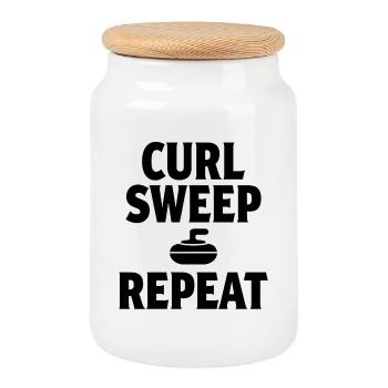 Curl Sweep Repeat Curling Sport Eissport - Cookie Jar with Wooden Lid - white - Front
