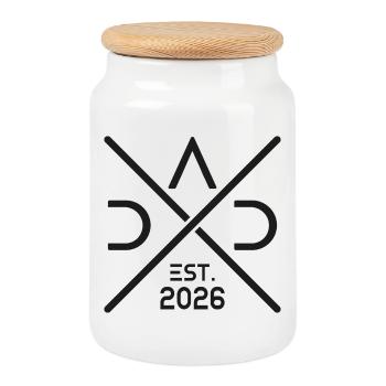 Papa Est 2026 Nouveau Papa Papa fêtera la fête des pères en 2026 - Boîte à biscuits avec couvercle en bois - blanc - Devant