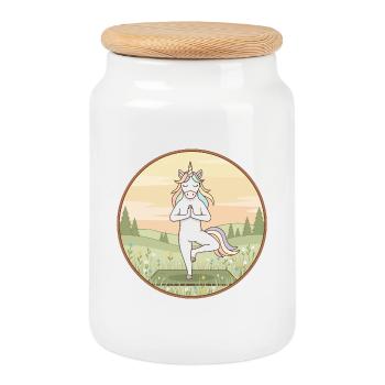 Yoga-Einhorn-Magische Baum-Pose - Keksdose mit Holzdeckel - Weiß - Vorne