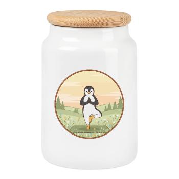Yoga-Pinguin-Tier macht Baumpose-Kunst - Keksdose mit Holzdeckel - Weiß - Vorne