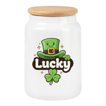 Dessin animé du Chapeau du lutin chanceux - Boîte à biscuits avec couvercle en bois - blanc - Devant