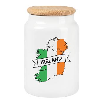 Ireland Map Tricolor Ribbon - Cookie Jar with Wooden Lid - white - Front
