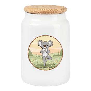 Yoga Koala Bear réalisant des postures d’arbre - Boîte à biscuits avec couvercle en bois - blanc - Devant
