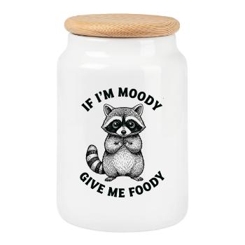 Moody Raccoon Foodie Tee - Cookie Jar with Wooden Lid - white - Front