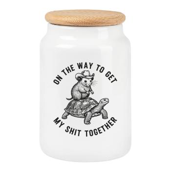 Rat en route pour se ressaisir - Boîte à biscuits avec couvercle en bois - blanc - Devant