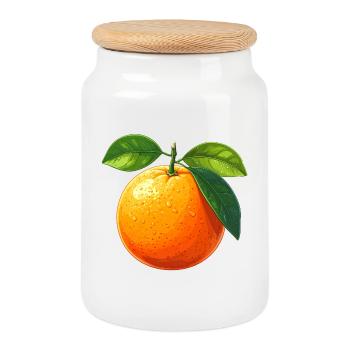Orange (fruit) - Cookie Jar with Wooden Lid - white - Front