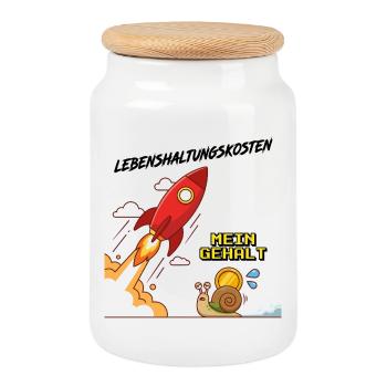 Lebenshaltungskosten_Rakete - Cookie Jar with Wooden Lid - white - Front