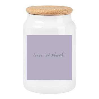 Leise ist stark Typografie Poster minimalistisch - Keksdose mit Holzdeckel - Weiß - Vorne