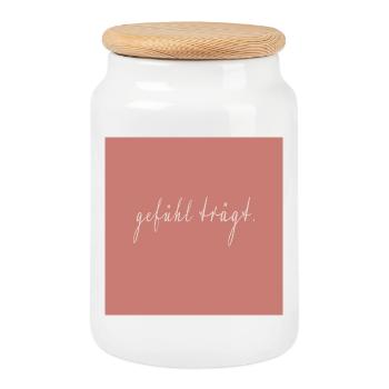Sentiment porte une affiche typographique disant - Boîte à biscuits avec couvercle en bois - blanc - Devant