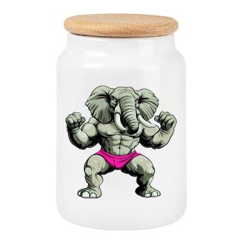 Strong elephant - Cookie Jar with Wooden Lid - white - Front