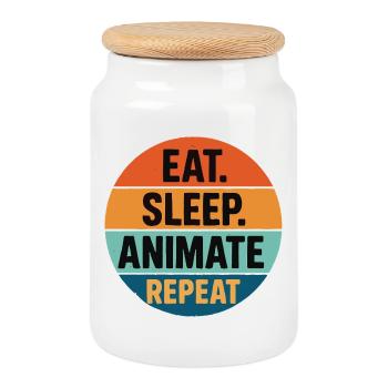 Eat Sleep Animate Repeat Retro Vintage - Cookie Jar with Wooden Lid - white - Front