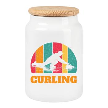Curling Spieler Wintersport Eisstockschießen - Keksdose mit Holzdeckel - Weiß - Vorne