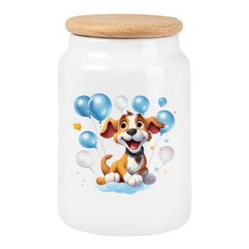 Look drôle de chien en ballon en fête - Boîte à biscuits avec couvercle en bois - blanc - Devant
