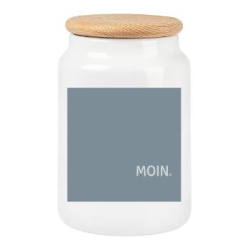 Affiche Moin Typographie minimale de l’humour nord-allemand - Boîte à biscuits avec couvercle en bois - blanc - Devant