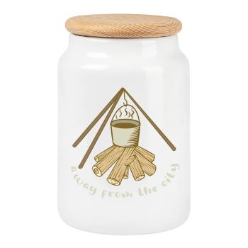 Camping Lagerfeuer Outdoor-Abenteuerliebhaber - Keksdose mit Holzdeckel - Weiß - Vorne