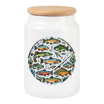 Fischarten Fische Köder Angel Haken Angler Motiv - Keksdose mit Holzdeckel - Weiß - Vorne
