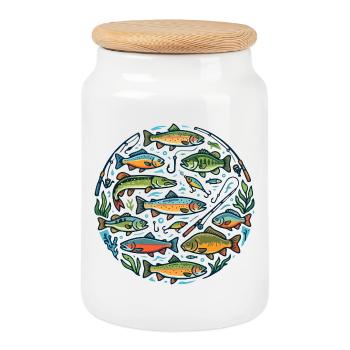 Cercle des Poissons : Monde sous-marin coloré - Boîte à biscuits avec couvercle en bois - blanc - Devant