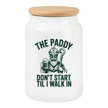 Paddy Entrance: Don’t Start Till I Walk In - Cookie Jar with Wooden Lid - white - Front