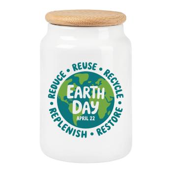 Earth Day Emblem: Reduzieren Sie Wiederverwendung und Recycling - Keksdose mit Holzdeckel - Weiß - Vorne