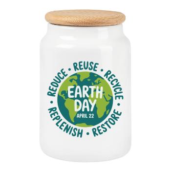 Earth Day Reuse Logo - Cookie Jar with Wooden Lid - white - Front
