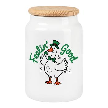 Le saut de Lucky Duck St Patrick - Boîte à biscuits avec couvercle en bois - blanc - Devant