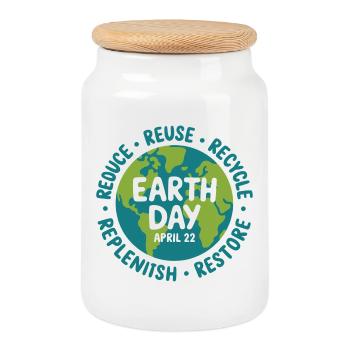 Earth Day Circle: Reduzieren Sie Wiederverwendung und Recycling - Keksdose mit Holzdeckel - Weiß - Vorne