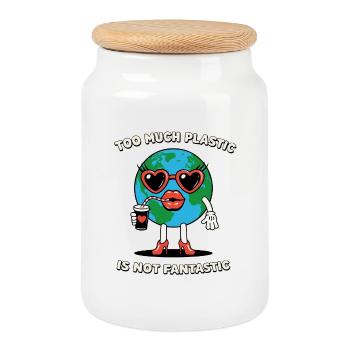 Too much plastic, not fantastic - Cookie Jar with Wooden Lid - white - Front