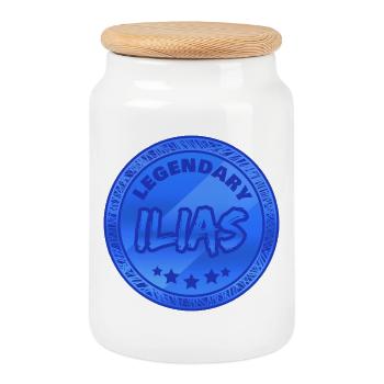 Geschenk für Ilias - Keksdose mit Holzdeckel - Weiß - Vorne