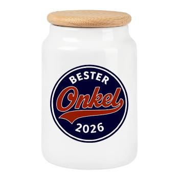 Badge du meilleur oncle 2026 - Boîte à biscuits avec couvercle en bois - blanc - Devant