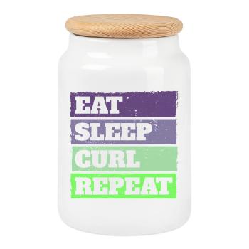 Eat Sleep Curl Repeat Rétro Vintage Sport Look - Boîte à biscuits avec couvercle en bois - blanc - Devant