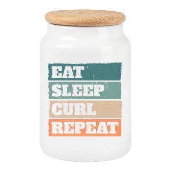 Eat Sleep Curl Repeat Rétro Vintage Sport Look - Boîte à biscuits avec couvercle en bois - blanc - Devant