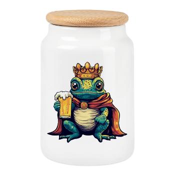 Chameleon Beer King - Cookie Jar with Wooden Lid - white - Front